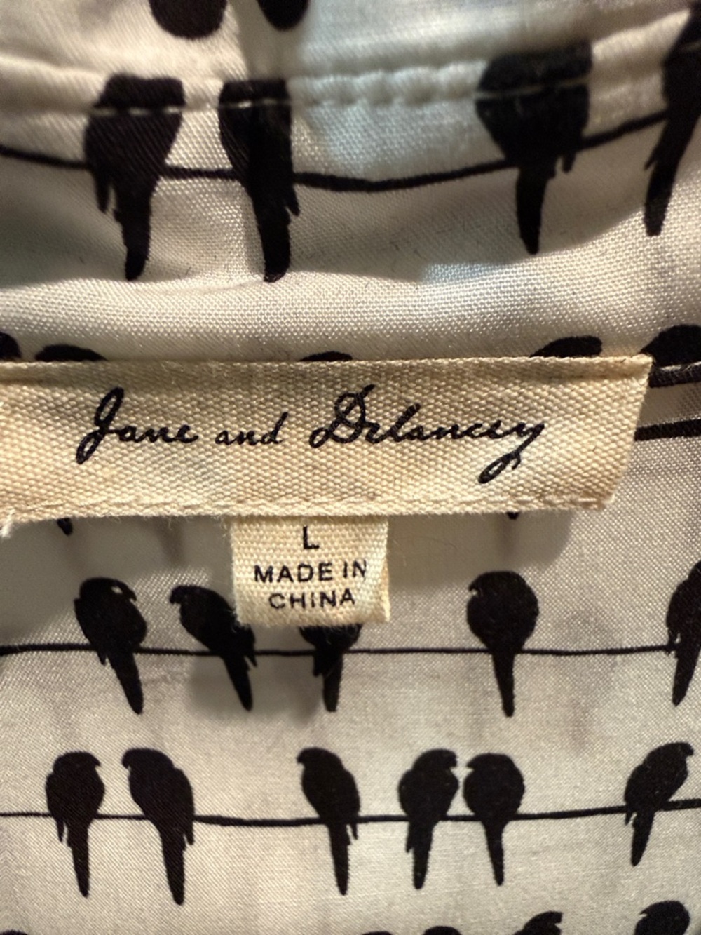 Jane and Delancey Black and White Bird-Print Button Shirt - Picture 2 of 5
